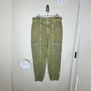 NTM Sundance Femme Voyage Cargo Pants Linen Blend Lace Roll Tab Hem Green Sz 10